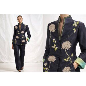 Yaly Couture Embroidered Jacket Silk Blend Chinoiserie Floral Coat Asian Style S